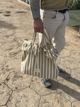 Preview: Ruffle Shoulder Bag Beige Stripe
